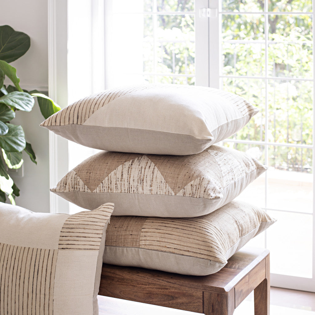 Brown & Beige Diamond Silk Pillow w/ Embroidery