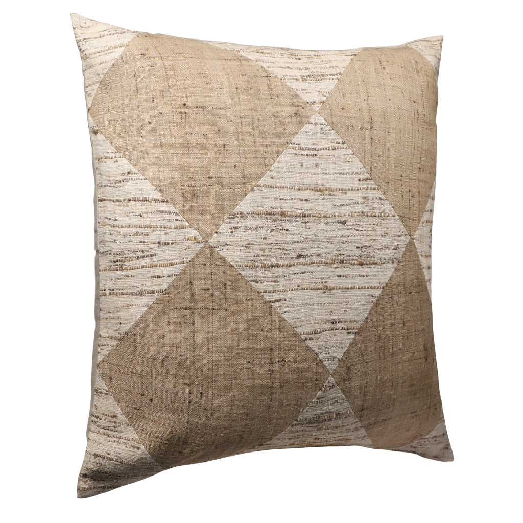 Brown & Beige Diamond Silk Pillow w/ Embroidery