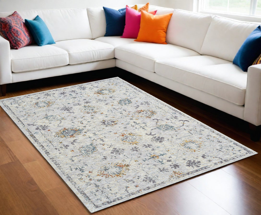 8 x 10 Ivory & Blue Floral Rug