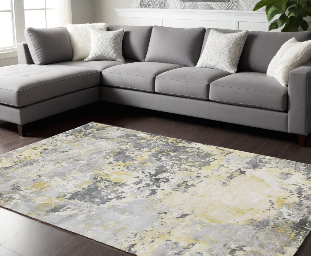 9 x 12 Gray & Yellow Hand Loomed Rug