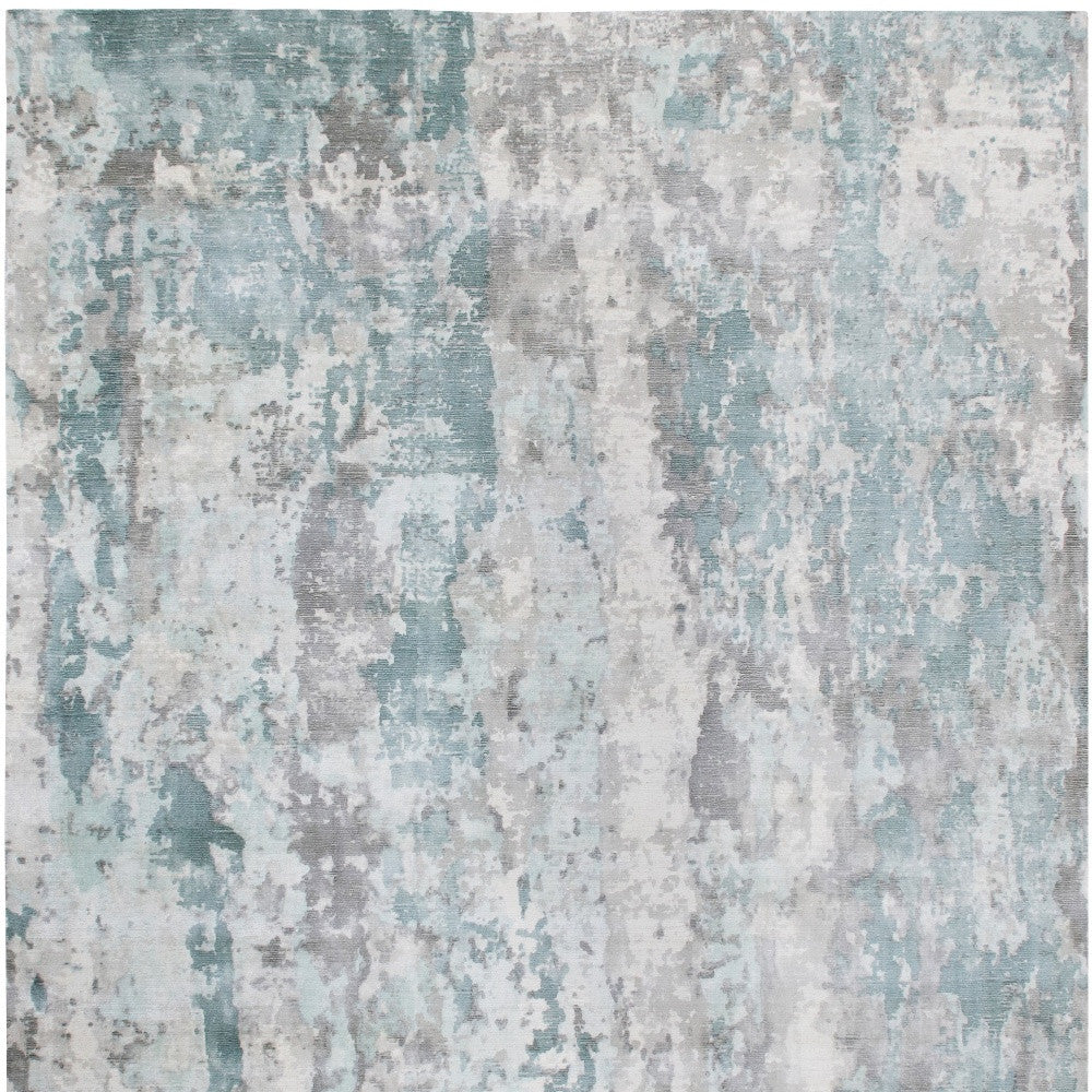 9 x 12 Ivory Blue & Gray Wool Blend Hand Loomed Rug