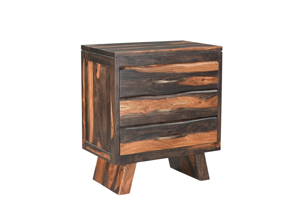 Dark Brown Three Drawer Live Edge Solid Wood Nightstand