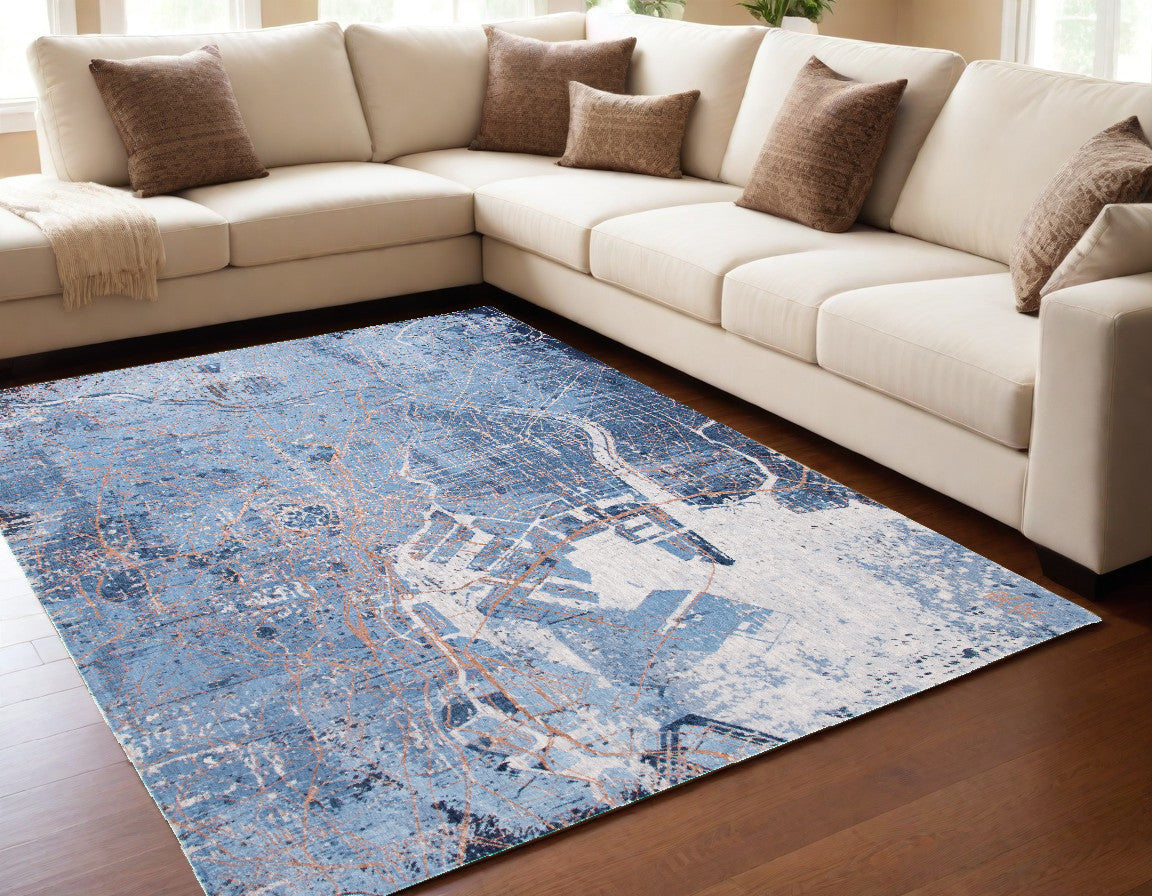5 x 7 Blue & Black Non Skid Rug