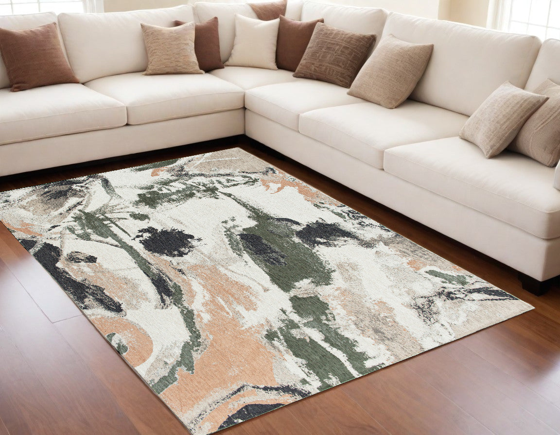 5 x 7 Gray & Orange Non Skid Rug