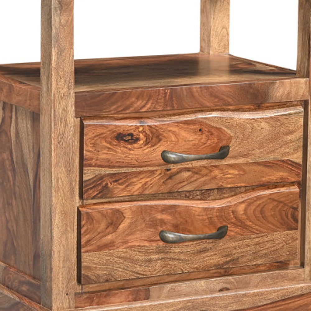 Brown 2 Drawer Solid Wood Nightstand