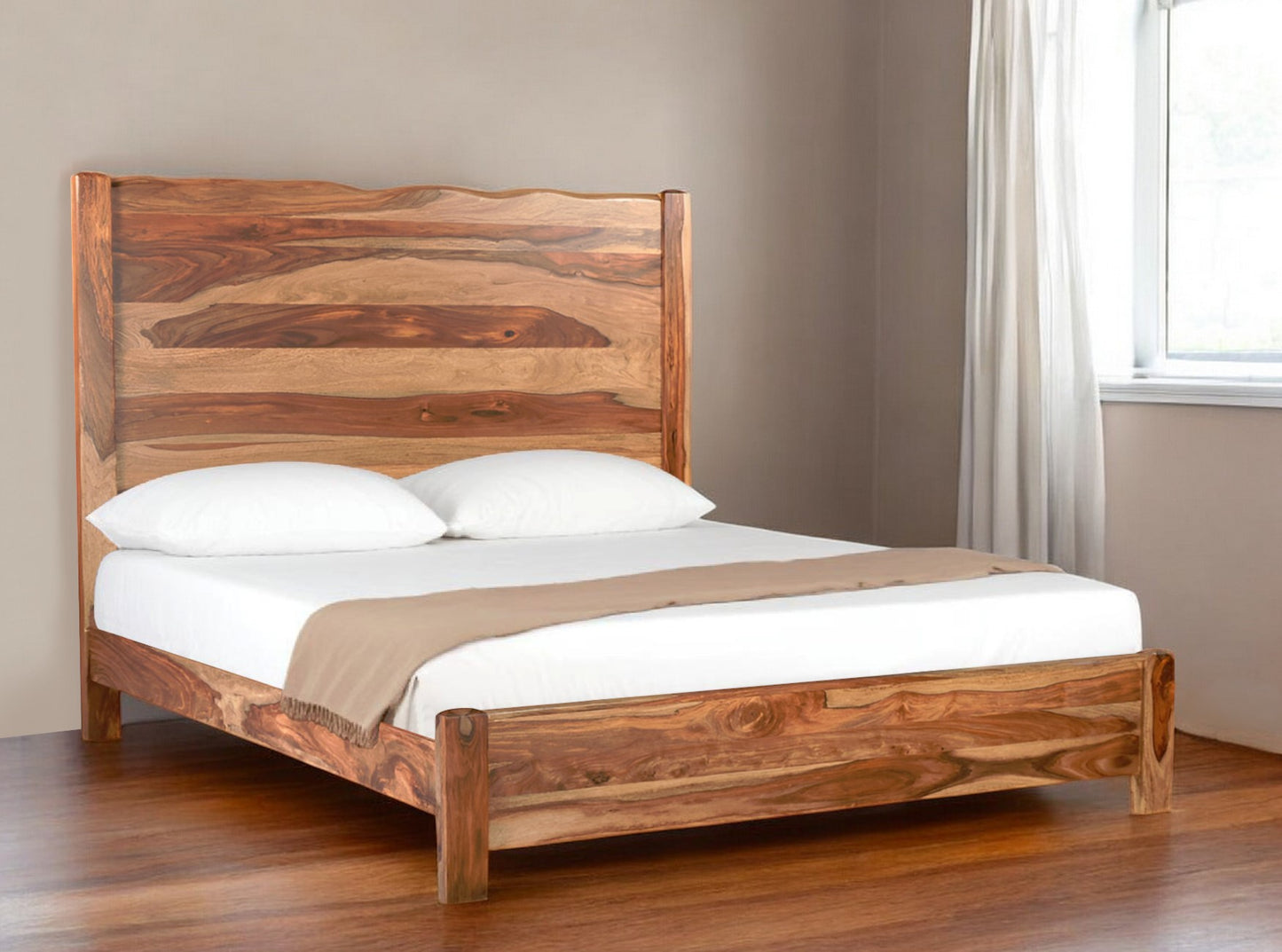 Brown Live Edge Solid Wood Bed Frame