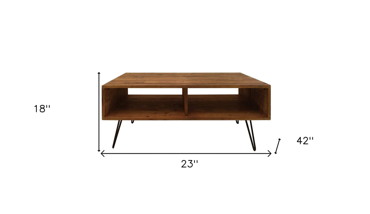Brown & Black Wood & Metal Coffee Table w/ Shelf image 6