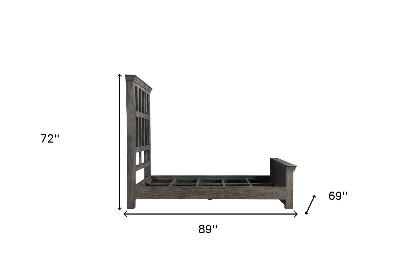 Brown Carved Geometric Distressed Solid Wood Queen Bed Frame