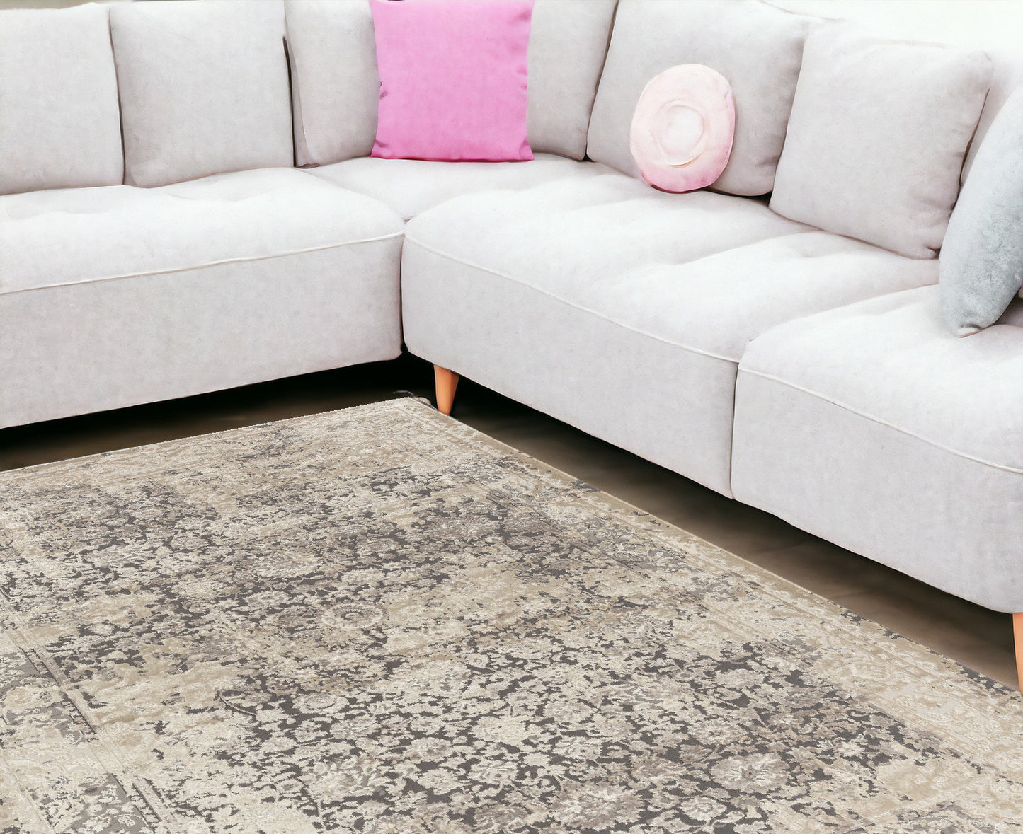8 x 10 Gray & Ivory Floral Rug