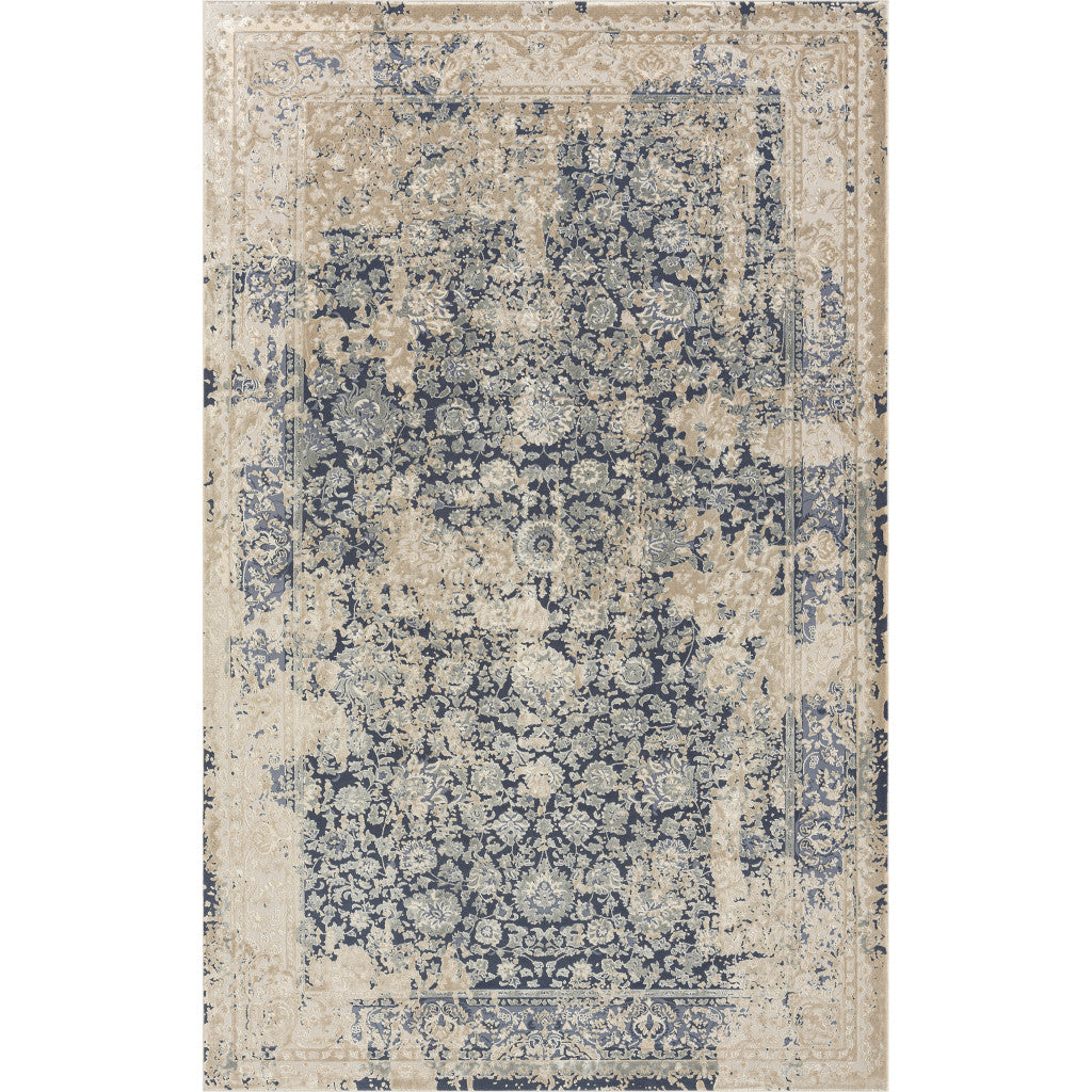 8 x 10 Blue & Ivory Floral Rug