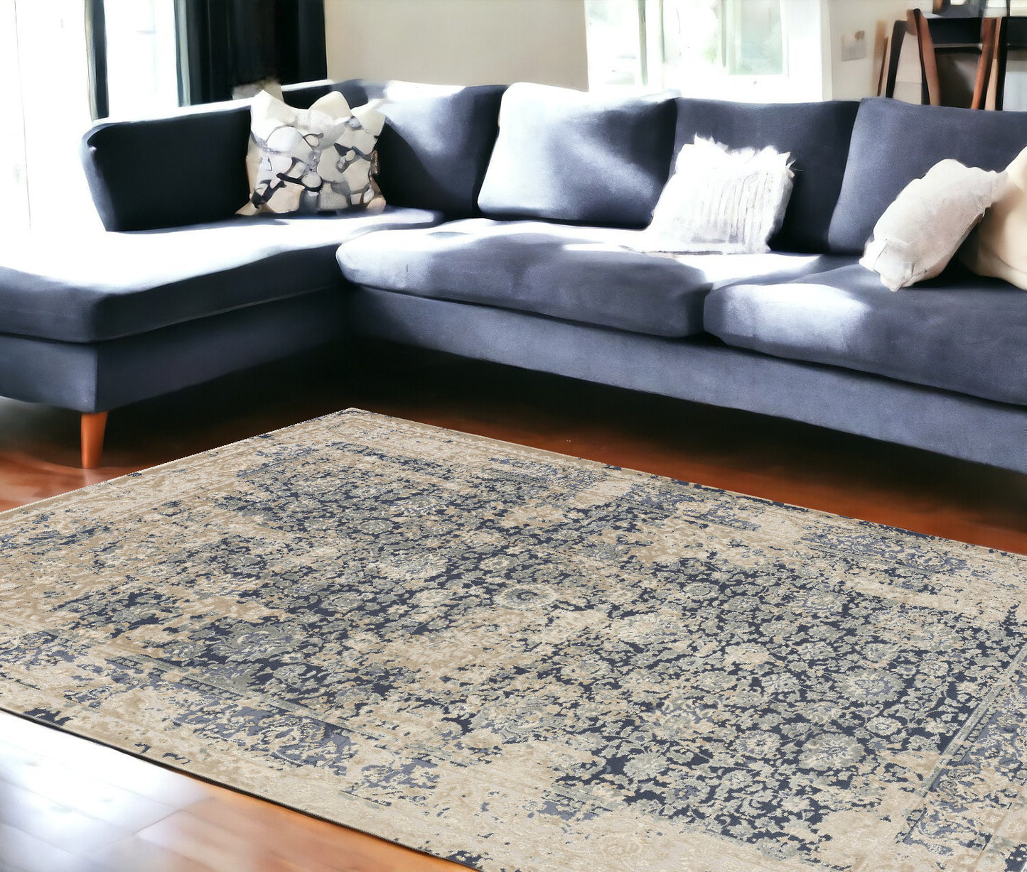 8 x 10 Blue & Ivory Floral Rug