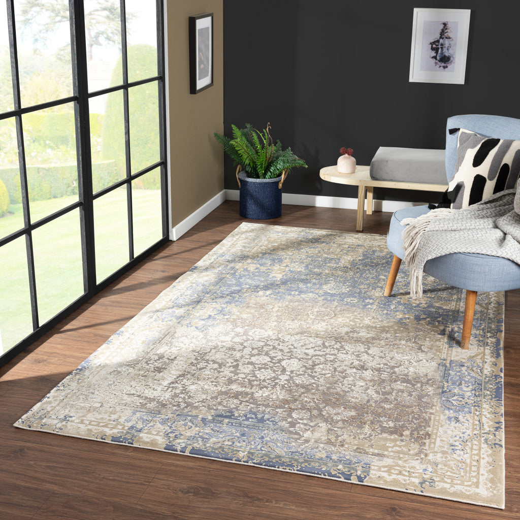 8 x 10 Blue & Ivory Floral Rug