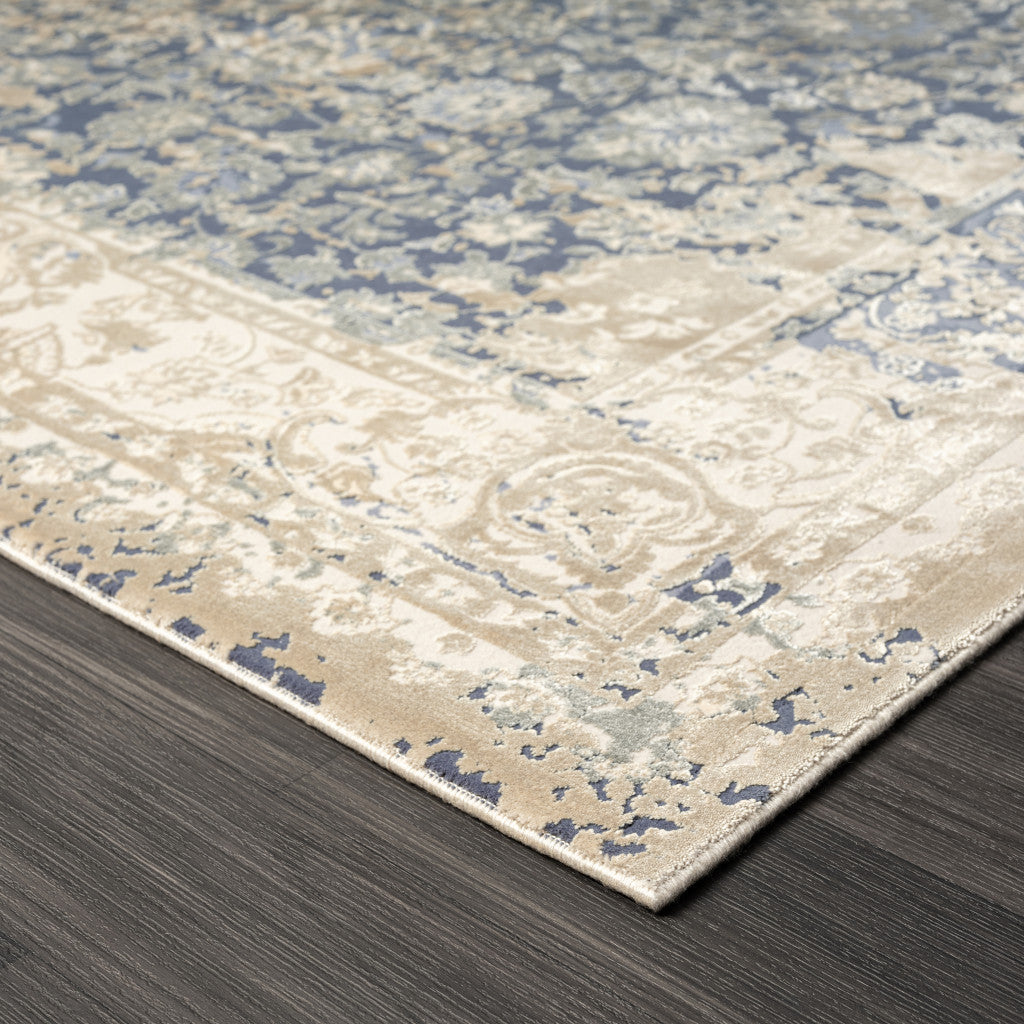 8 x 10 Blue & Ivory Floral Rug