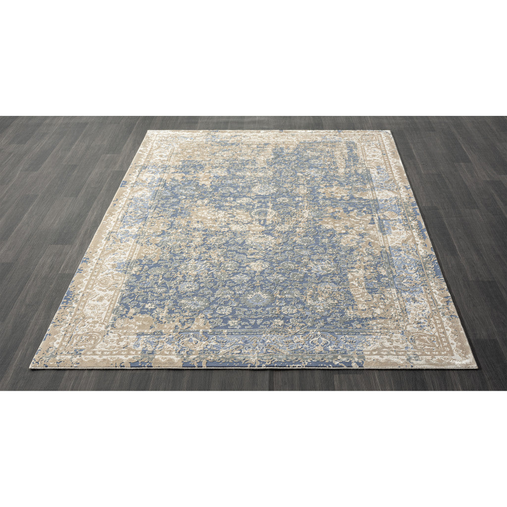 8 x 10 Blue & Ivory Floral Rug