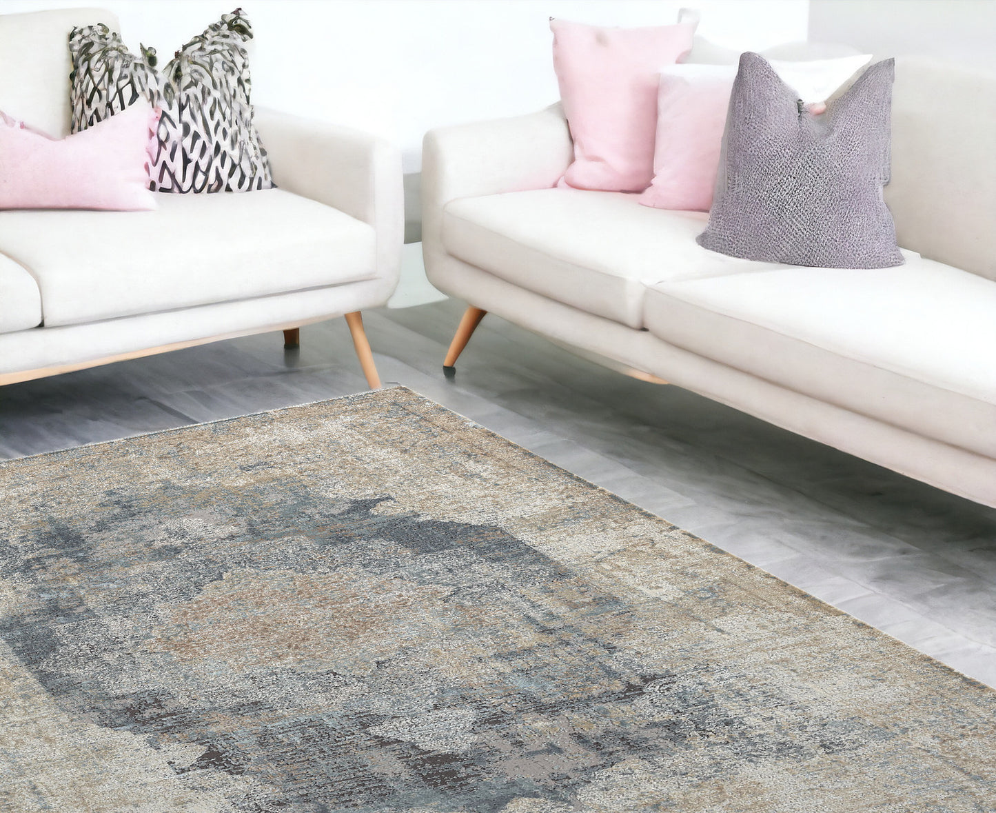 9 x 12 Beige & Gray Medallion Rug