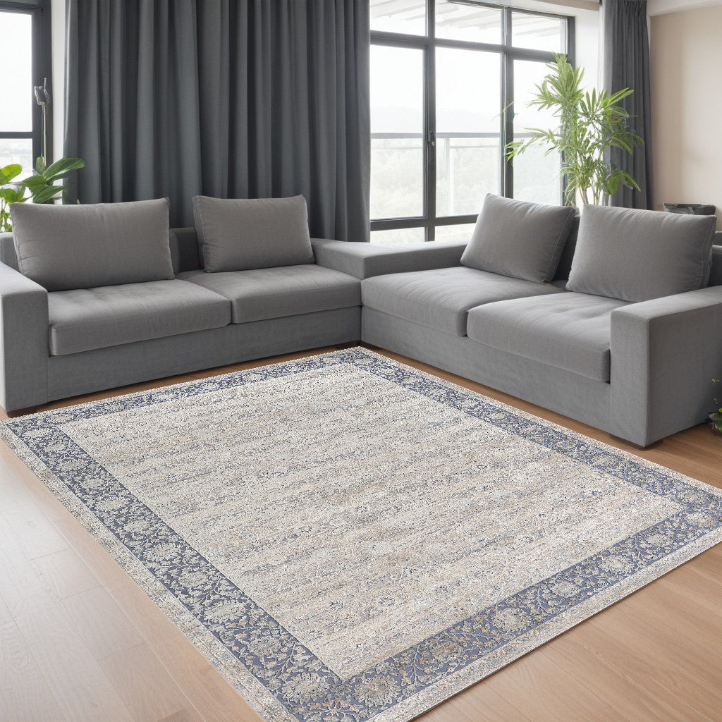 9 x 12 Blue & Beige Floral Rug