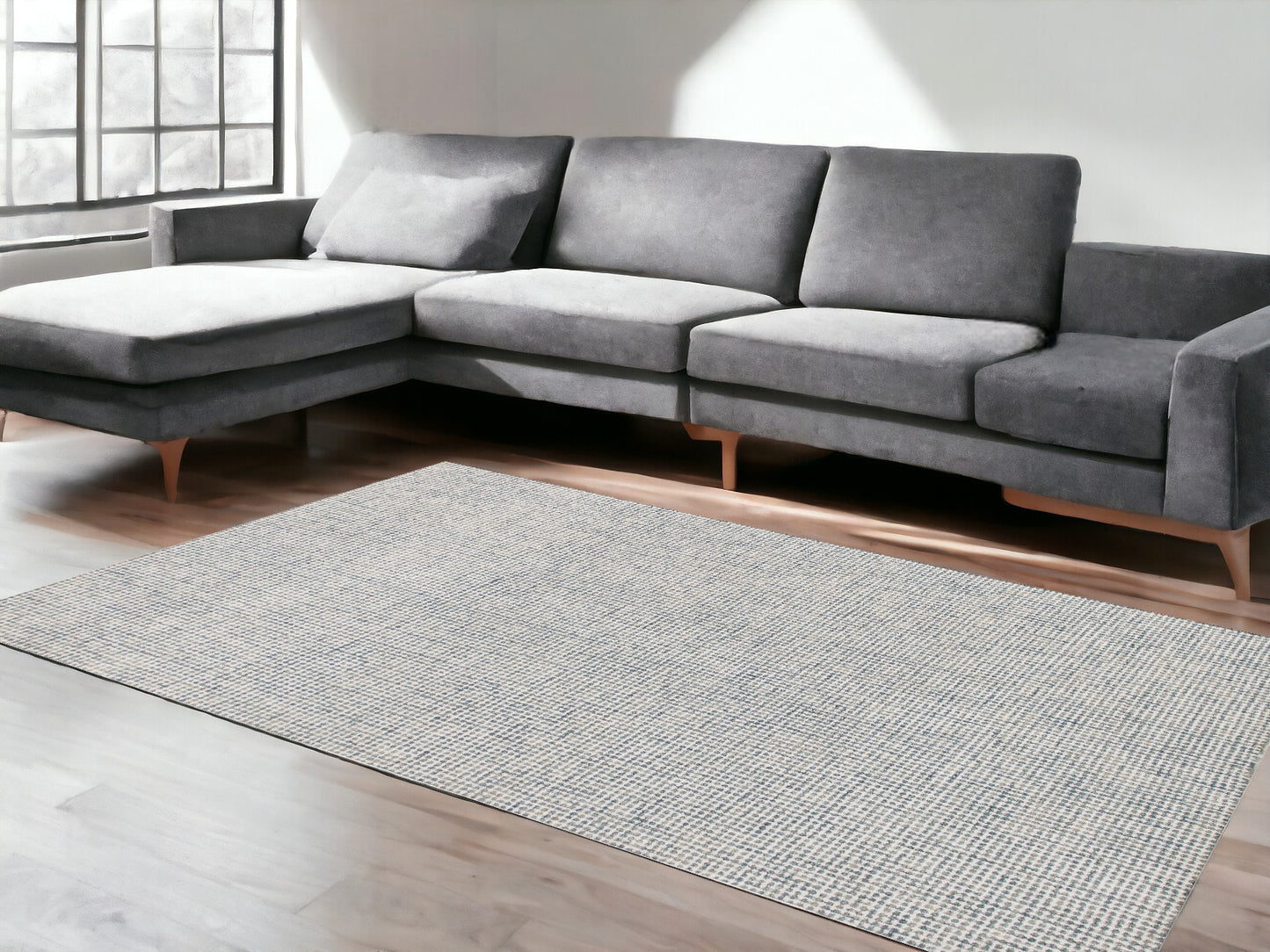 8 x 10 Blue & Ivory Wool Hand Tufted Rug