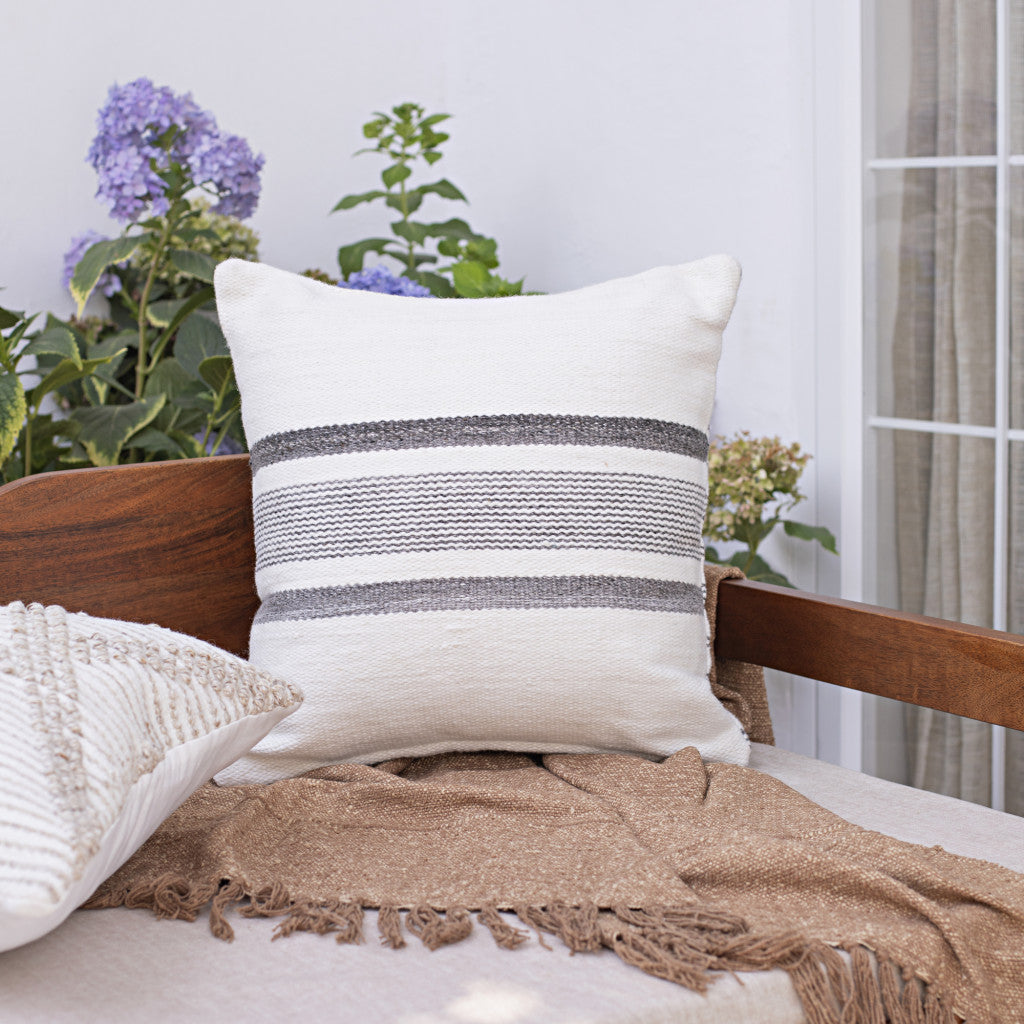Black Gray & White Striped Pillow