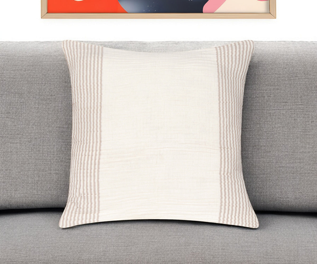 Beige & Ivory Striped Cotton Pillow