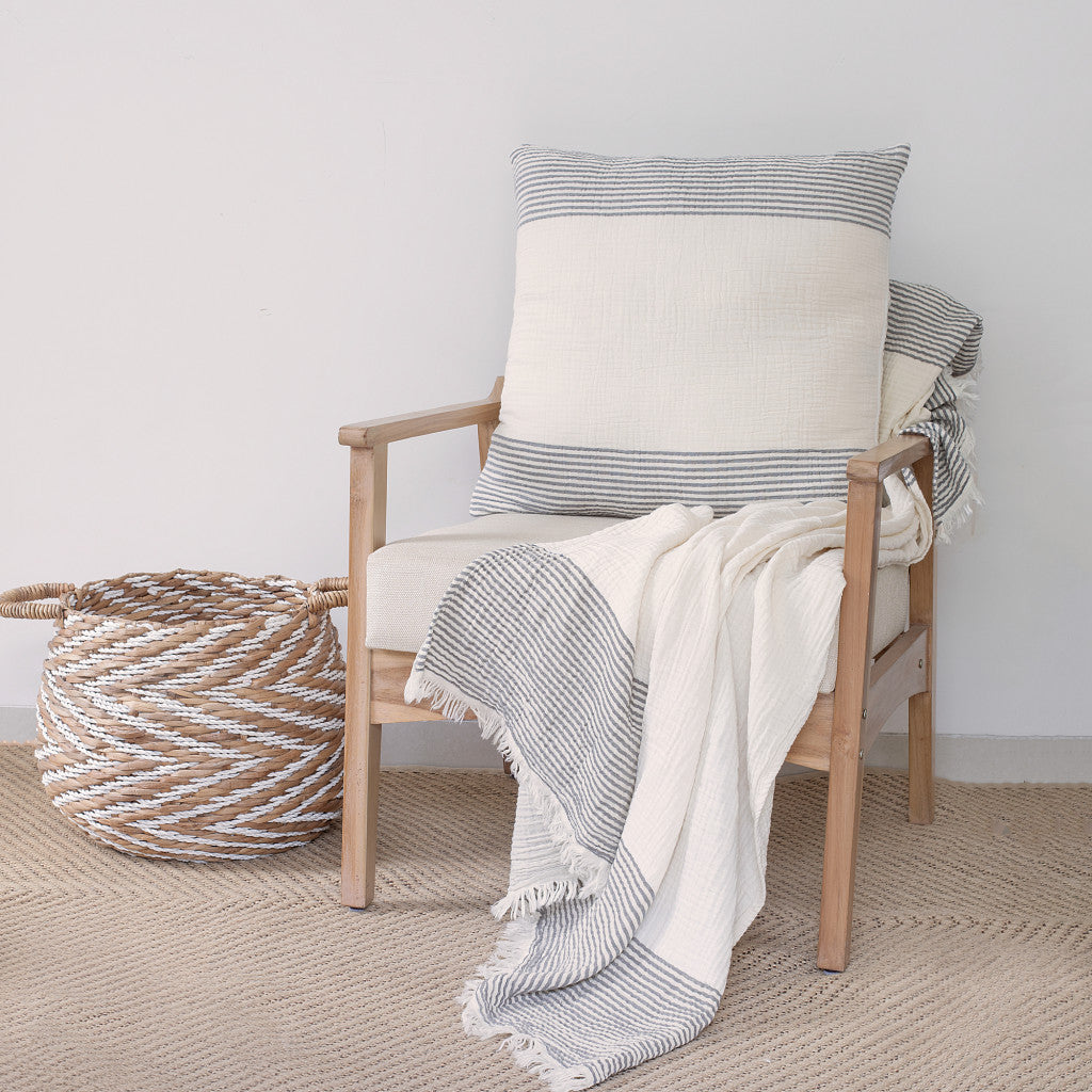 Gray & Ivory Striped Cotton Pillow