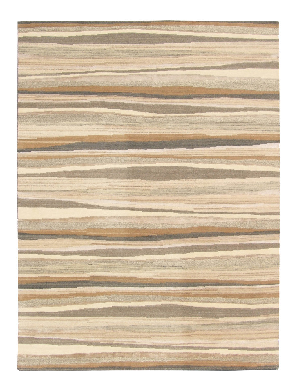 9 x 12 Beige & Brown Wool Stripe Hand Loomed Rug