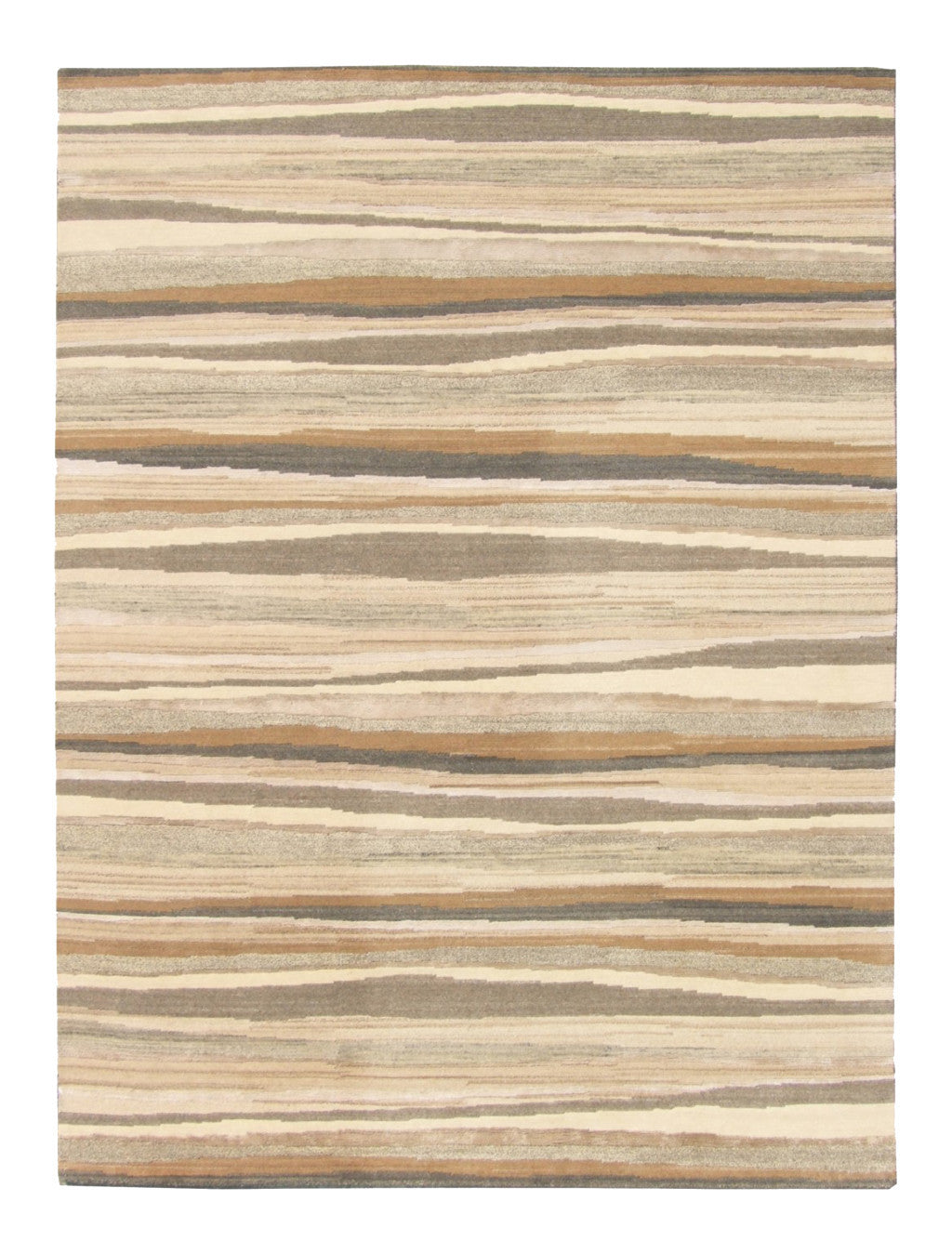 9 x 12 Beige & Brown Wool Stripe Hand Loomed Rug