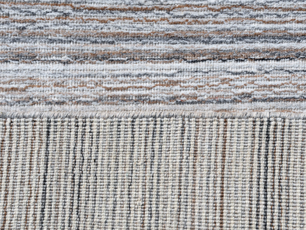 8 x 10 Beige & Gray Wool Blend Lines Hand Loomed Rug