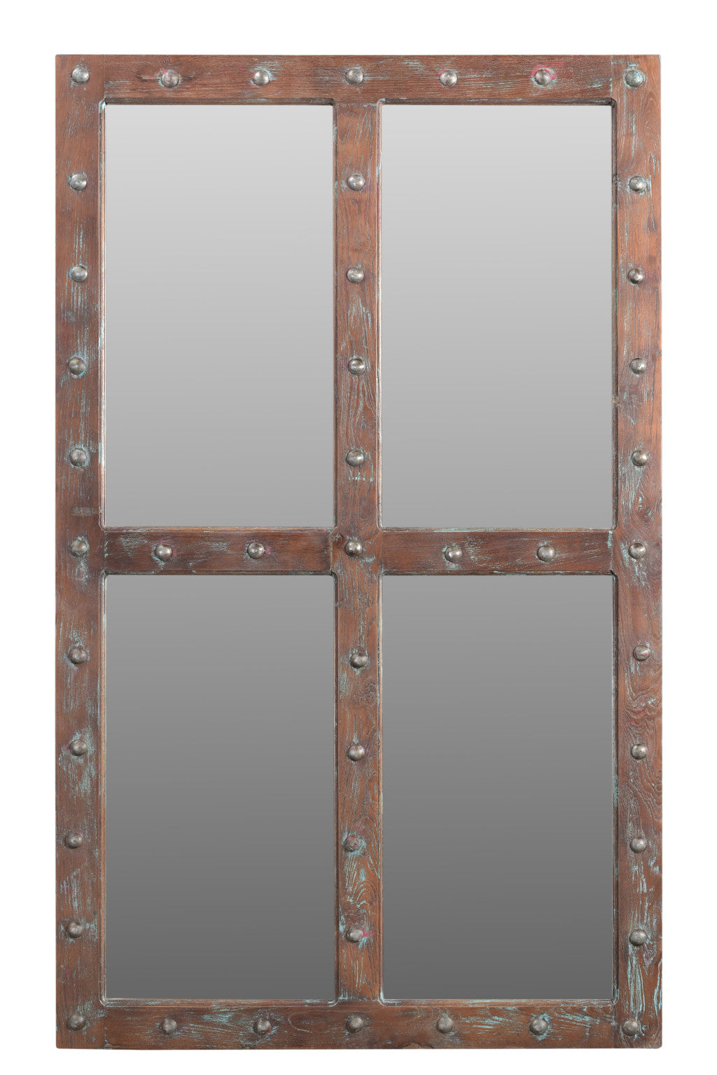 Brown Rustic Solid Wood Window Pane Accent Mirror