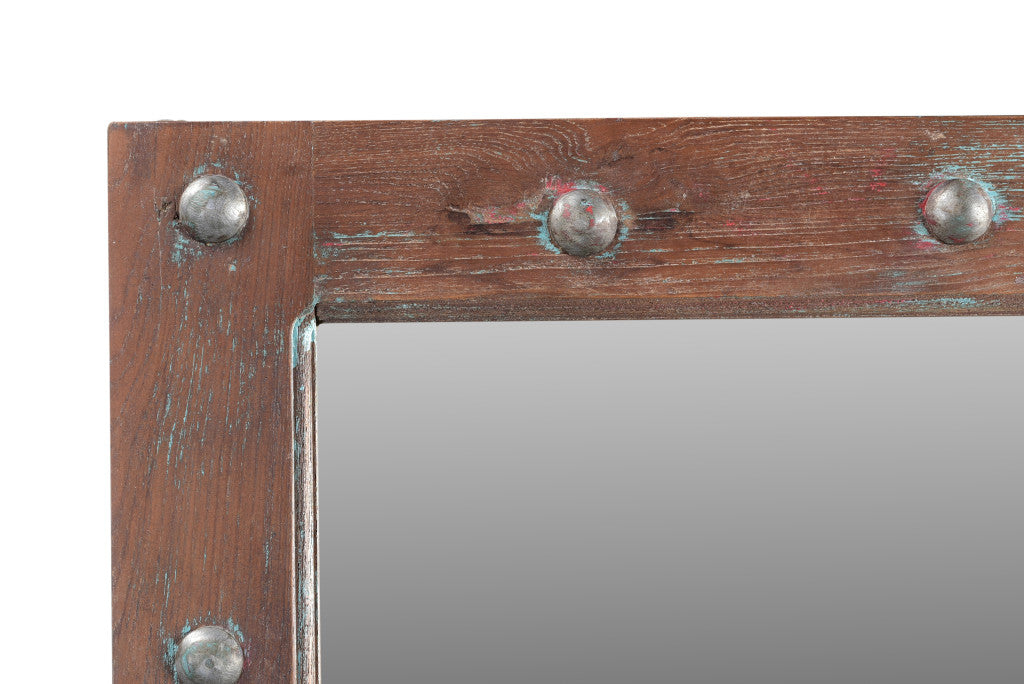 Brown Rustic Solid Wood Window Pane Accent Mirror