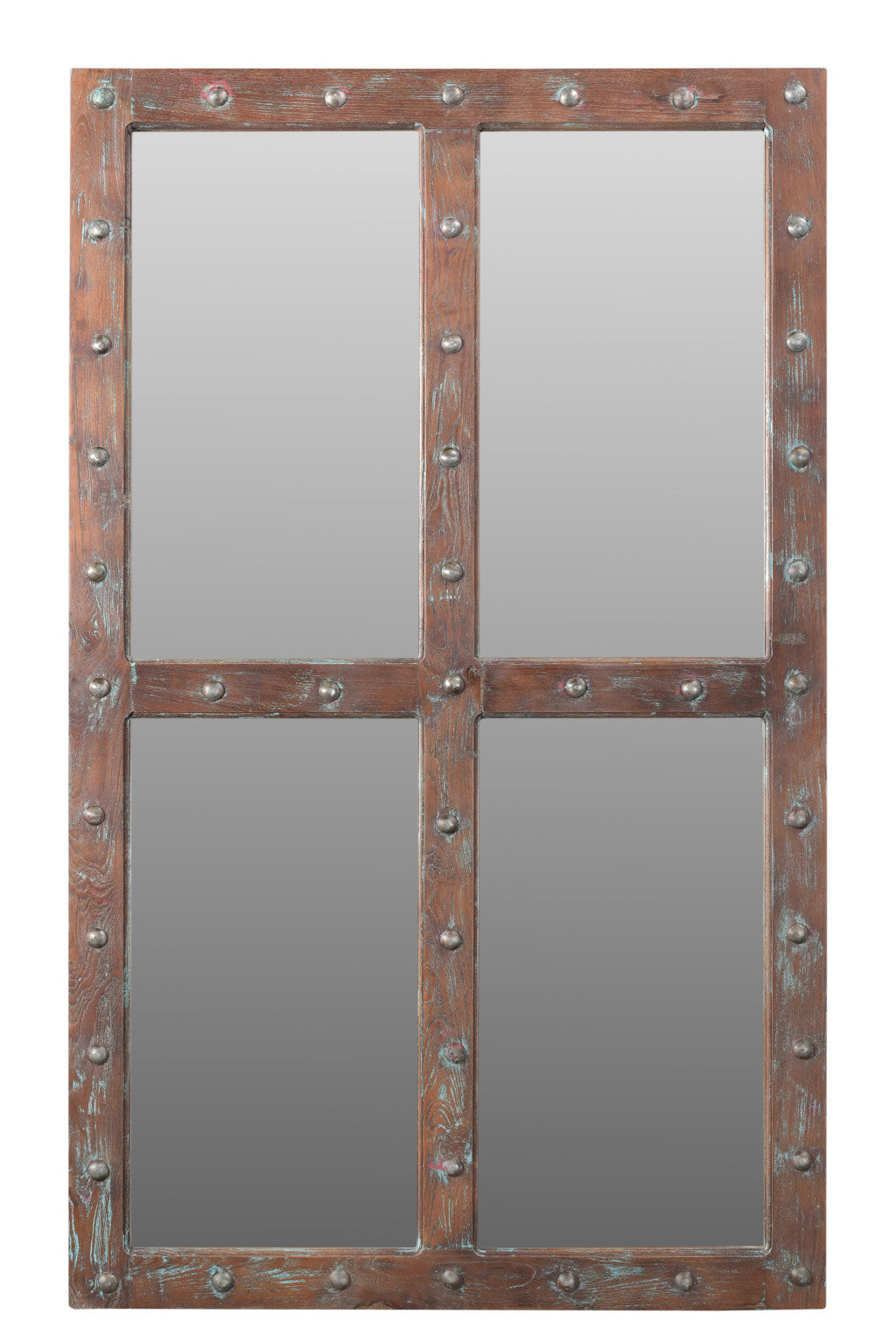 Brown Rustic Solid Wood Window Pane Accent Mirror