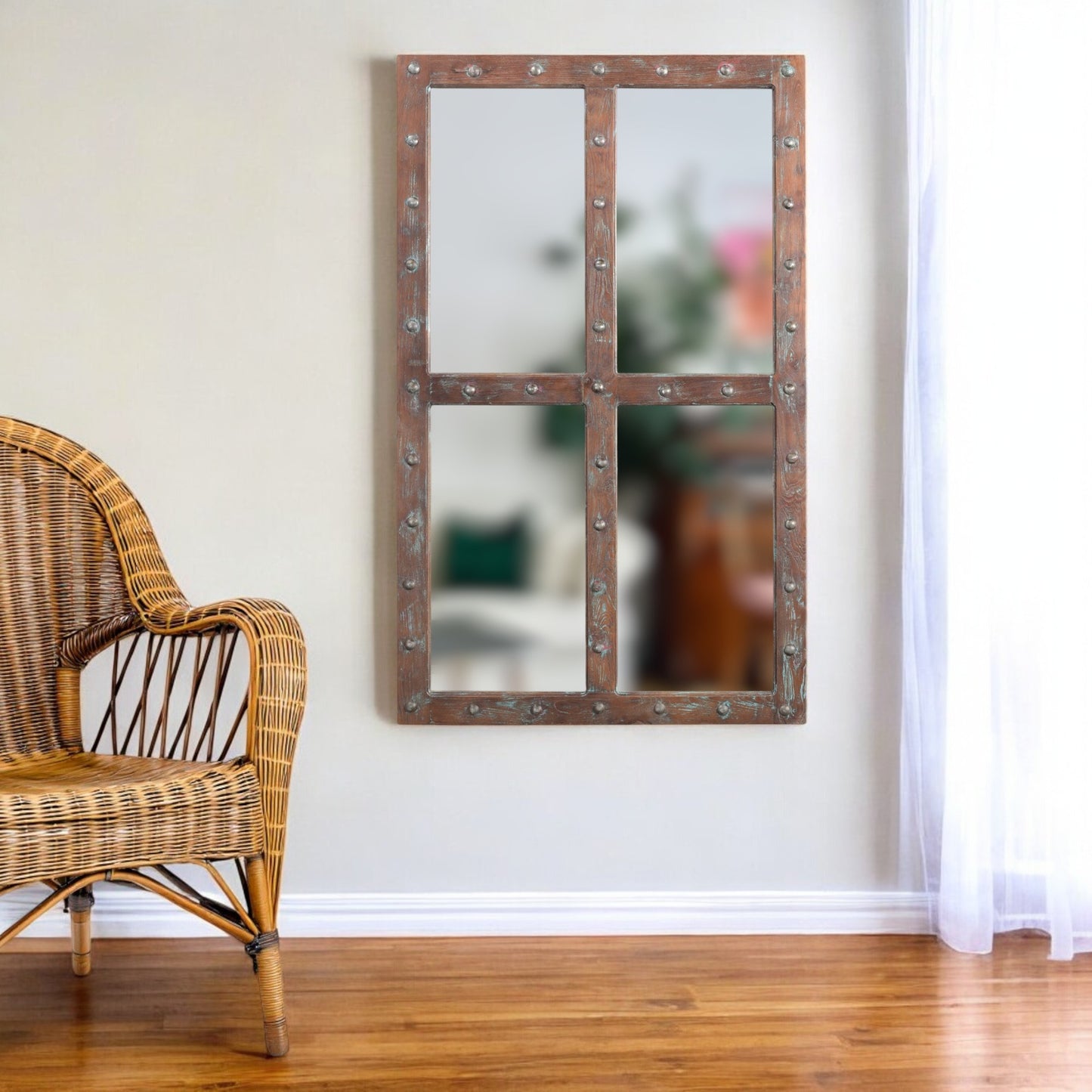 Brown Rustic Solid Wood Window Pane Accent Mirror