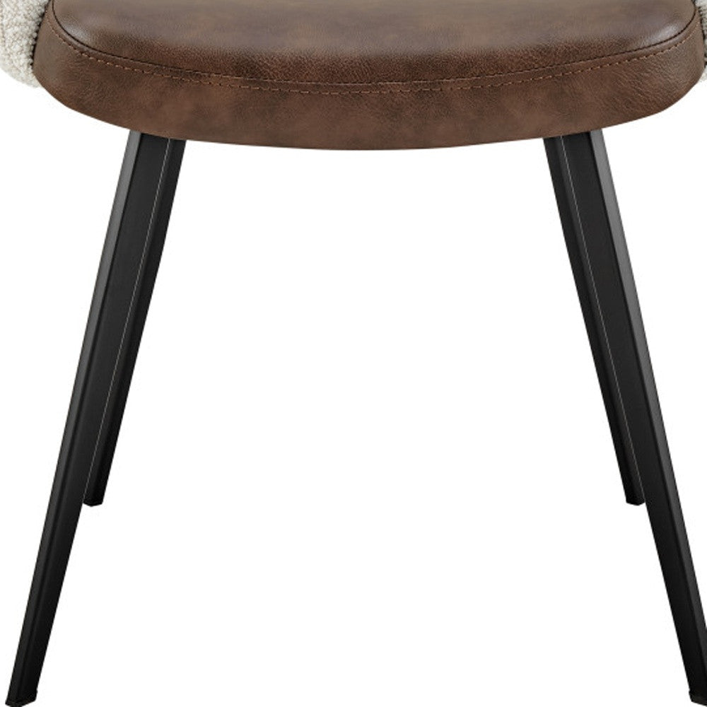 Ivory Brown & Black Fabric & Faux Leather Dining Chair