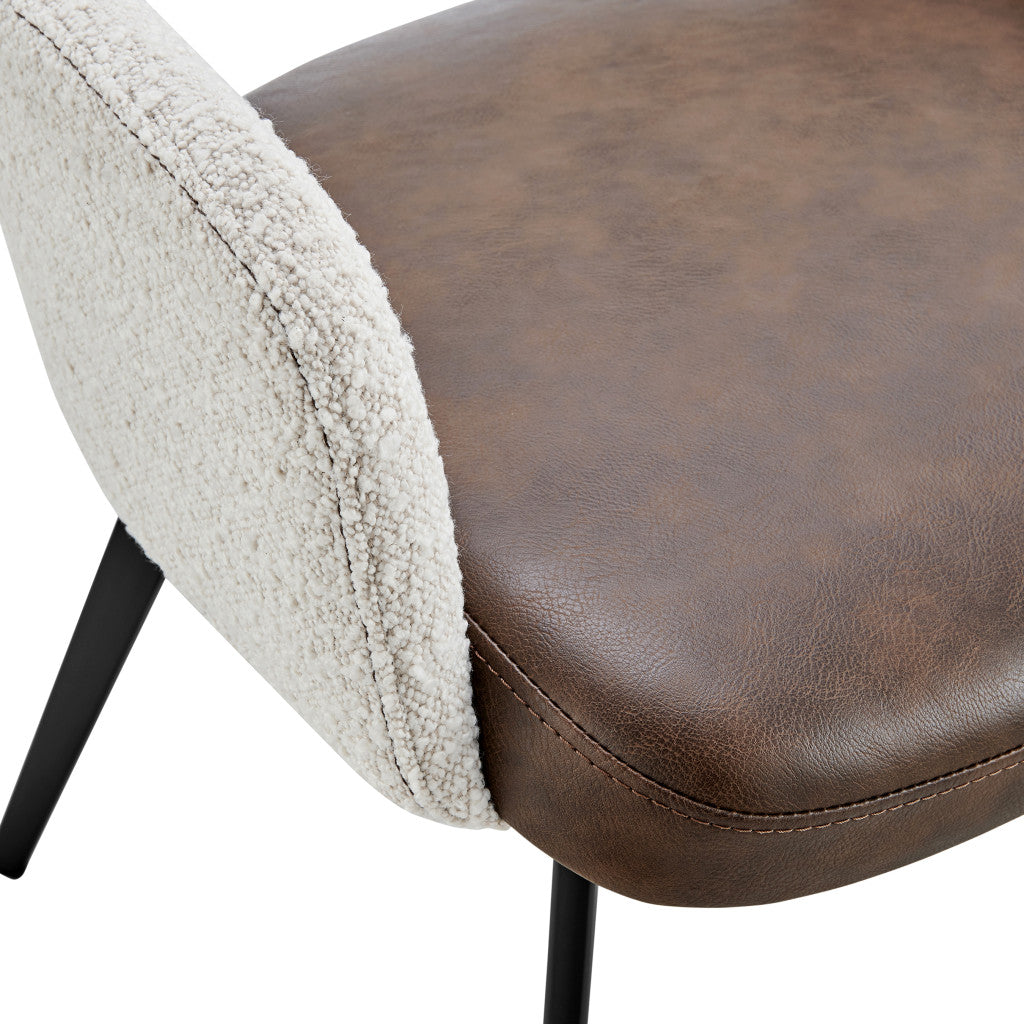 Ivory Brown & Black Fabric & Faux Leather Dining Chair
