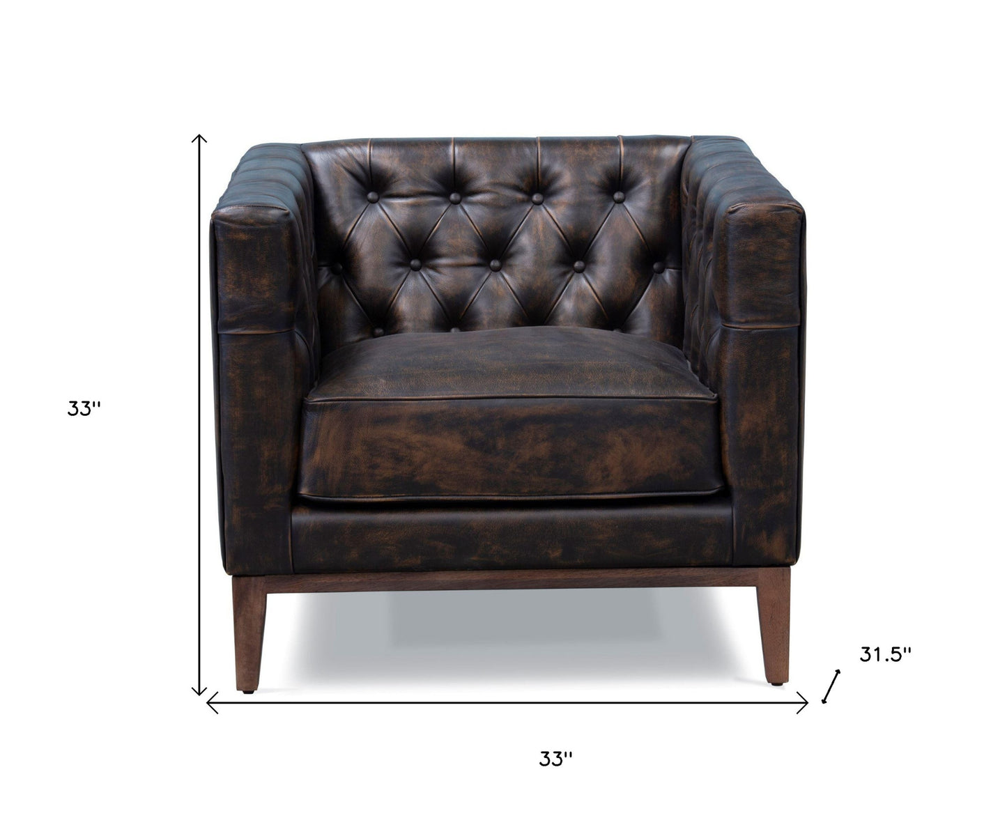 Brown & Black Antiqued Top Grain Leather Tufted Club Chair