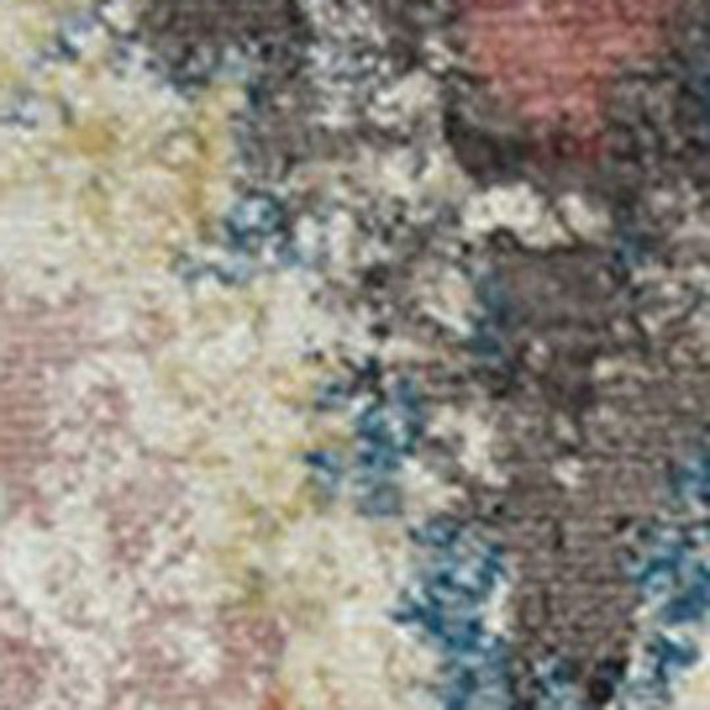 8 x 10 Blue Geometric Distressed Rug With Fringe