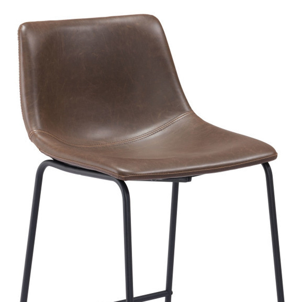 Espresso & Black Faux Leather & Steel Counter Height Bar Chairs - Set of 2