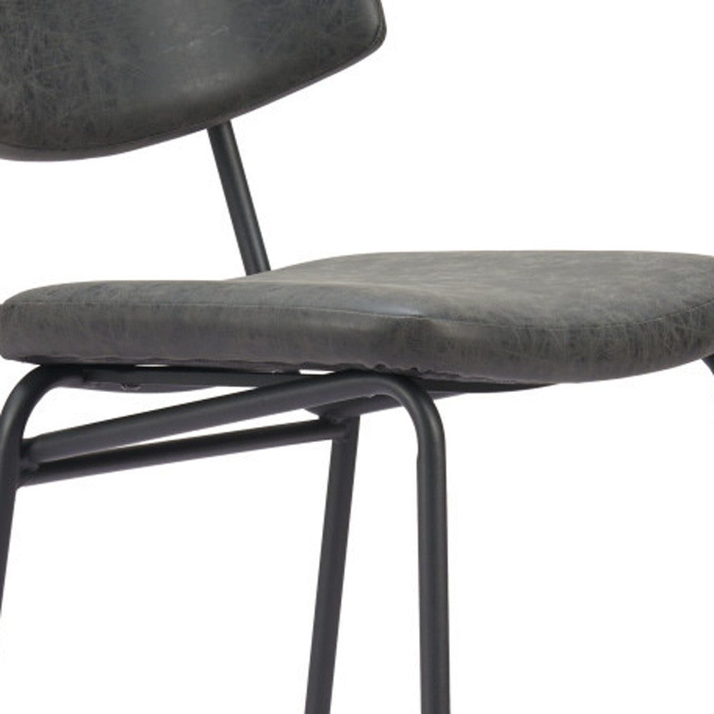 Black Faux Leather & Steel Low Back Bar Height Bar Chairs - Set of 2