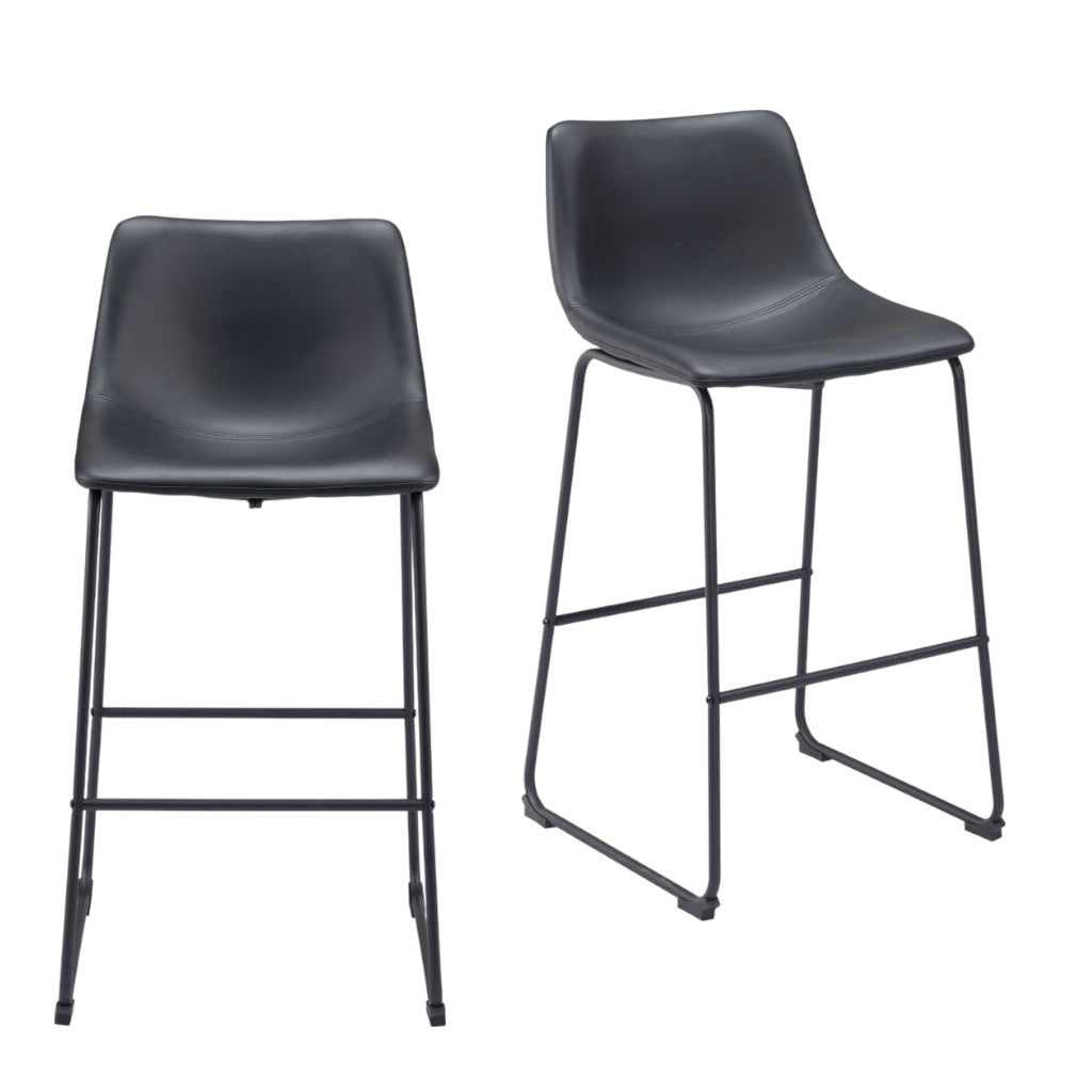 Black Faux Leather & Steel Counter Height Bar Chairs - Set of 2