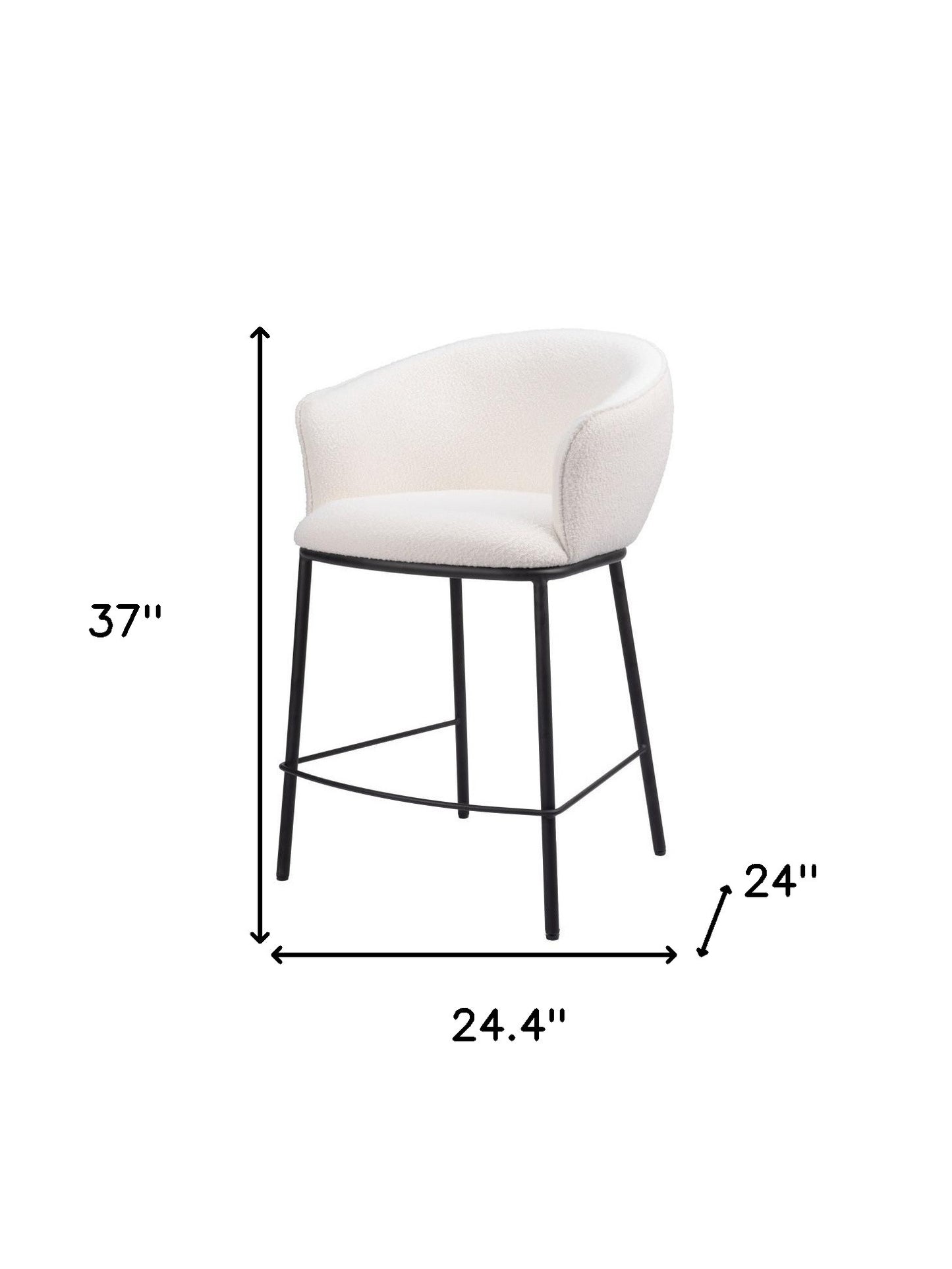 Ivory & Black Shearling & Steel Counter Height Bar Chair