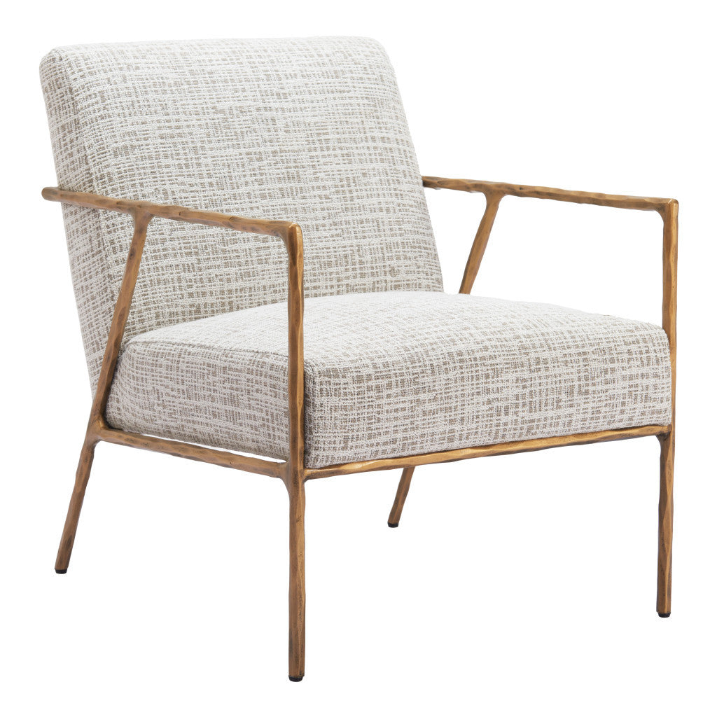 Beige & Gold Upholstered Arm Chair