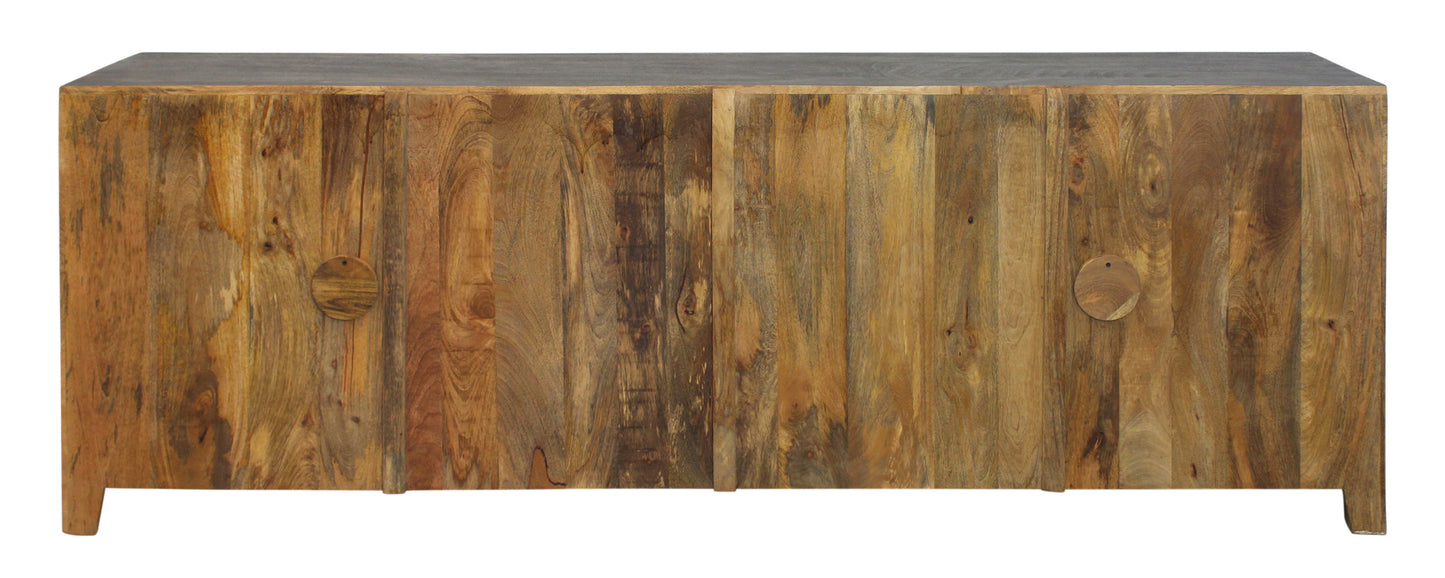 Dark Grey Carved Floral Distressed Solid Wood Media Console