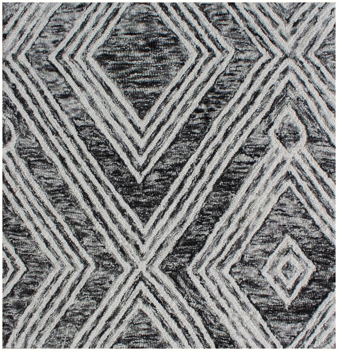 8 x 10 Black & Ivory Wool Geometric Hand Tufted Non Skid Rug