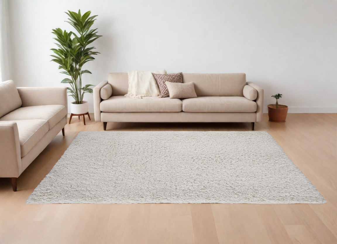 9 x 12 Ivory Shag Hand Tufted Rug