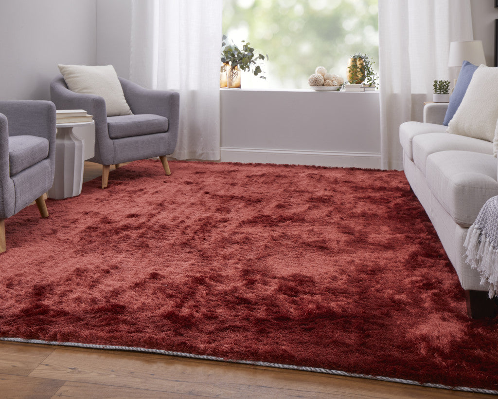 8 x 10 Red Shag Hand Tufted Rug