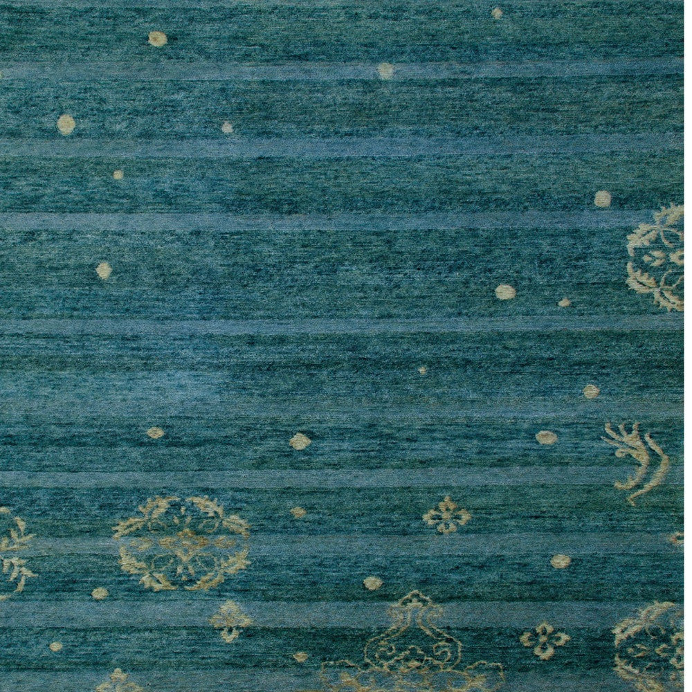 8 x 10 Tan Blue & Green Striped Hand Knotted Rug
