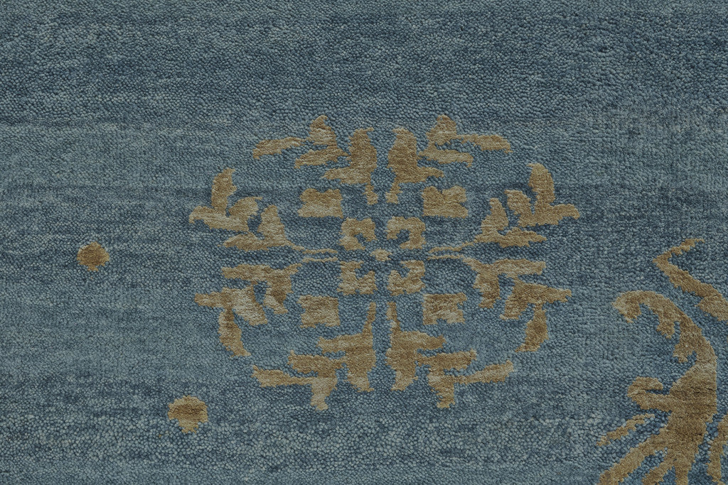 8 x 10 Tan Blue & Green Striped Hand Knotted Rug