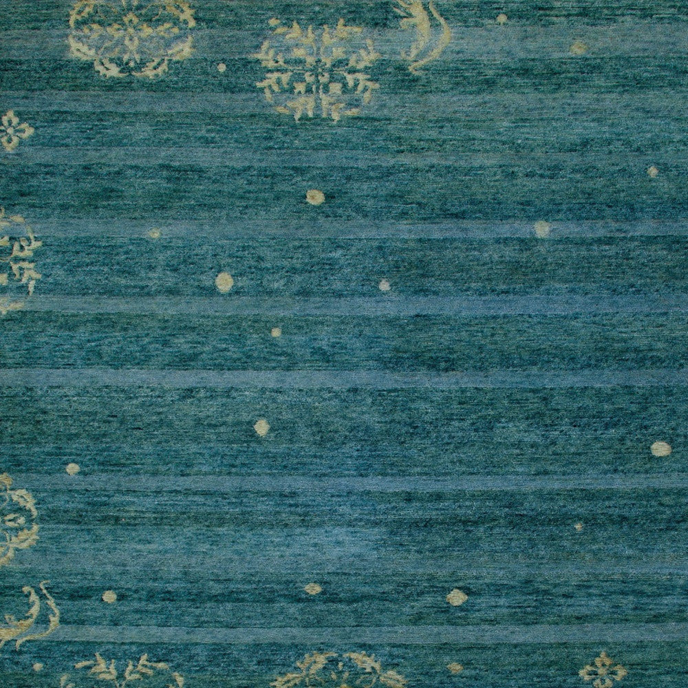 8 x 10 Tan Blue & Green Striped Hand Knotted Rug