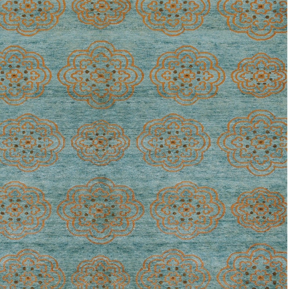 4 x 6 Green Blue & Taupe Floral Hand Knotted Rug