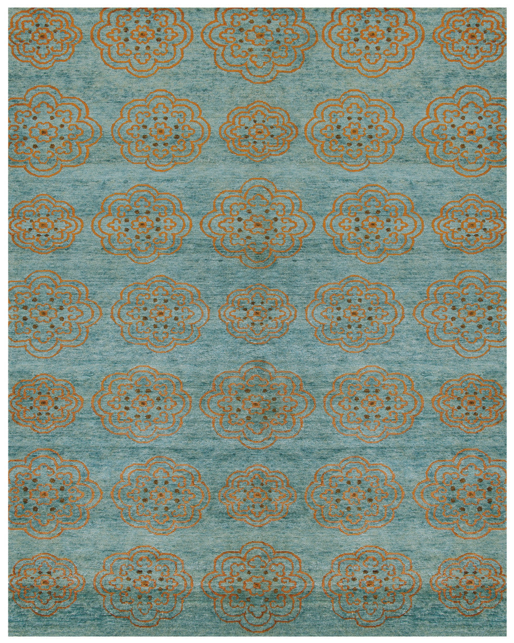 4 x 6 Green Blue & Taupe Floral Hand Knotted Rug