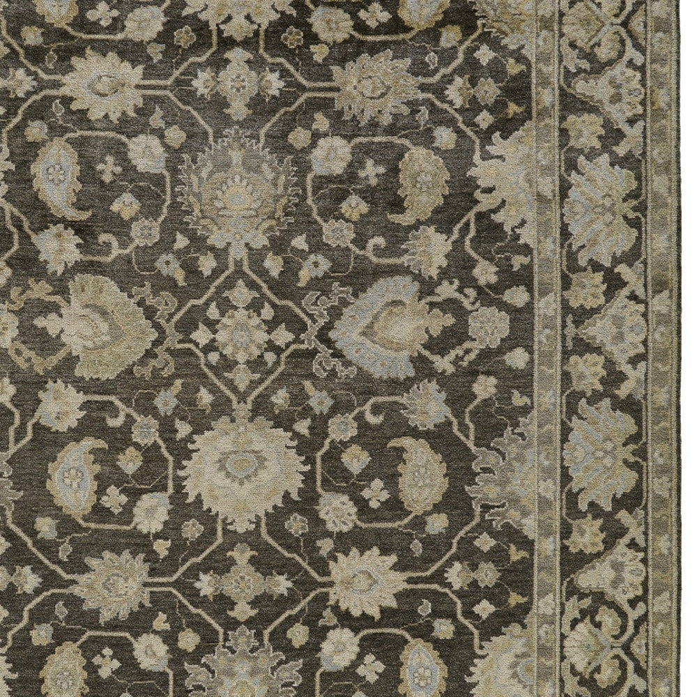 8 x 10 Taupe & Gray Wool Floral Hand Knotted Rug